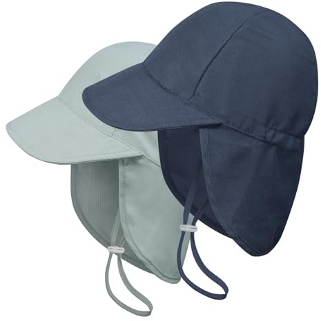ECOSUMA 2 Pack Baby Beach Hats 6-12 Months,12-24 Months Gray/Navy