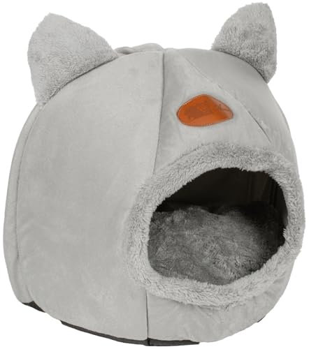 Sevico Katzenbett für Hauskatzen Katzenhöhle Waschbare Halbgeschlossen Katzenzelt Katzenkorb katzenhäuschen Betten zum Schlafen für Katze weiches und warmes Katzenhaus Grau 40x40x40cm