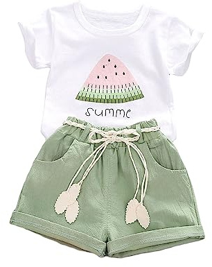 Uwdiohq Outlet Sale Sonderangebote Kleinkind-Mädchen-Set mit kurzen Ärmeln und Buchstaben-Wassermelonen-Aufdruck, T-Shirt, Oberteil und Shorts, für 0 bis 4 Bodys 98 Kinde Sonderangebote Schnäppchen