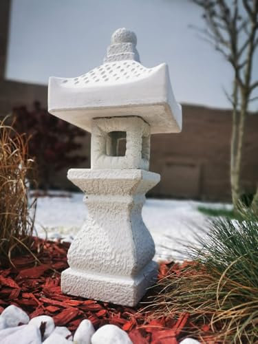 auerco Steintempel im japanischen Stil 'Yukimi auf Konsole' - Handgefertigte Gartenfigur aus regionalem Steinguss - Zen - Dekoration für Garten & Terasse - wetterfest & langlebig