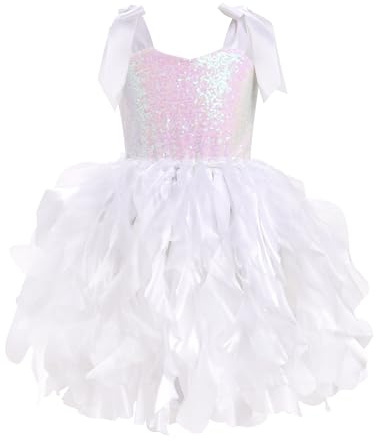 IWEMEK Robe Tutu pour Filles en Tulle à Paillettes Scintillantes pour fête d'anniversaire, Bal de Fin d'année, Robe de Bal pour Petite Fille de soirée sans Manches fête pour gâteaux