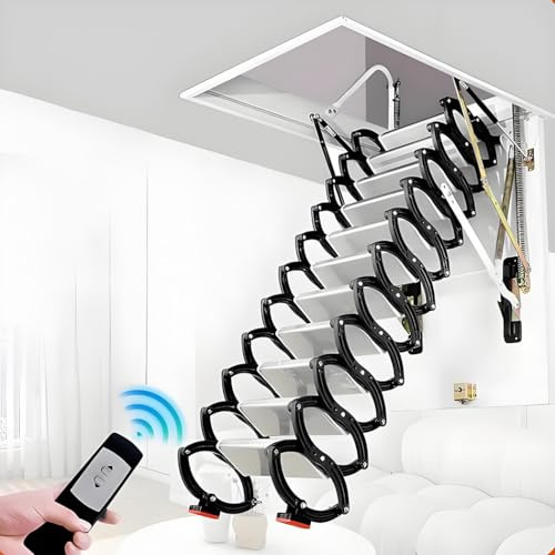 Escalera eléctrica telescópica con bisagras, kit de escalera plegable con pasamanos (negro, entrada: 0,7 x 1,2 m, altura: 2,5 m)