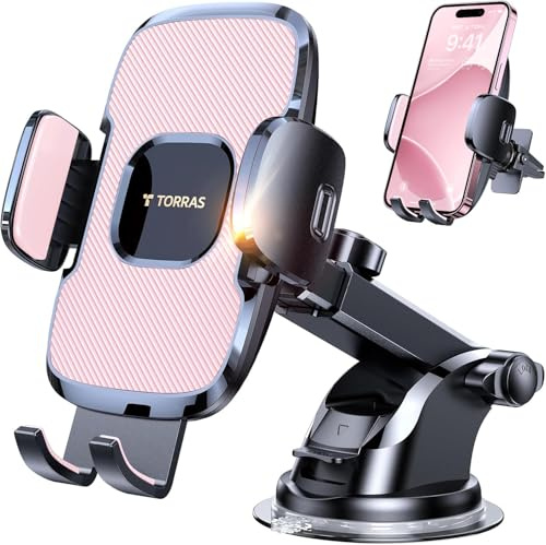 TORRAS Pink Phone Holders for Your Car【Ultra-Durable & Strongest Suction】, Universal Car Phone Holder Mount Truck Cradle Stand for Dashboard Windshield Vent, Pink Car Accessories
