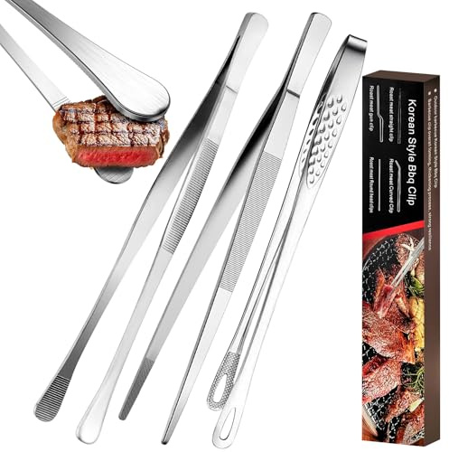 YADOBIG 3 Stück Kochpinzette Edelstahl, Küchenpinzette in 30cm und 28cm, Grillpinzette für Kochen, Pinzette Küche zum Grillen, Beschichten und Servieren