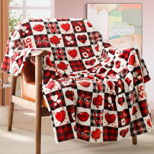 ALUNME Red Heart Throw Blanket, Summer Blanket Lightweight Soft Plush Couch Blanket for Living Room, Breathable Cozy Blanket for Valentines Day and Summer Lounging, 50x60 inches