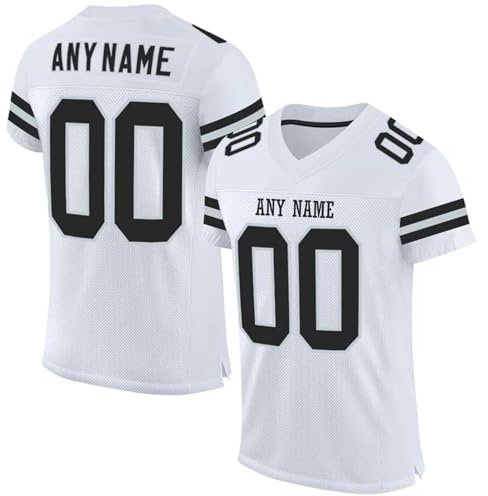 Maillots de Joueur de Football Américain Homme/Femme/Enfants avec Nom Numéro L'équipe, Maillot Personnalisé pour Adulte et Enfant Blanc