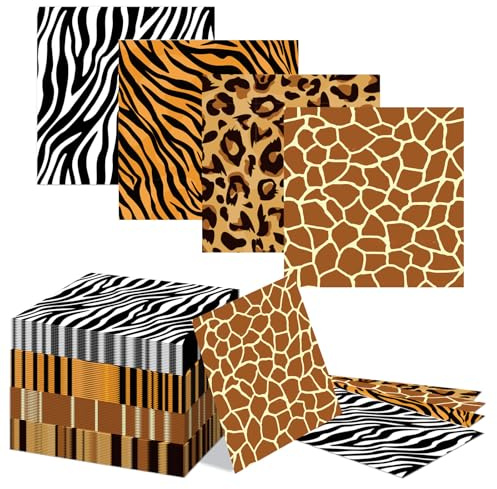 Kotkiddy 80 Piezas Servilletas de Safari de Animales Motivo de Animales de la Jungla Servilletas de Papel Tigre Cebra Jirafa Leopardo Patrón Gepardo Servilletas Accesorio