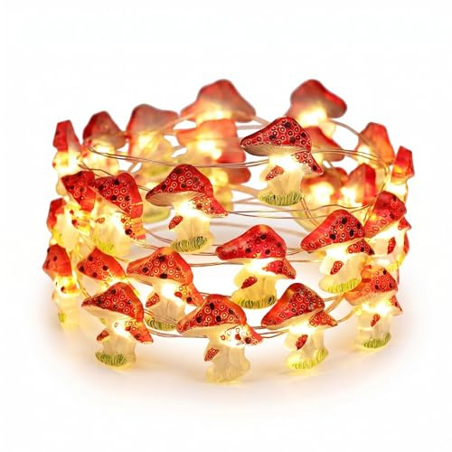DiiWmme 2M Mushroom Fairy Lights, 20 LED Battery Operated String Lights, Warm White Mushroom Decor for Bedroom, Indoor Outdoor Party Wedding Christmas Garden Patio Decorations (Mushroom)