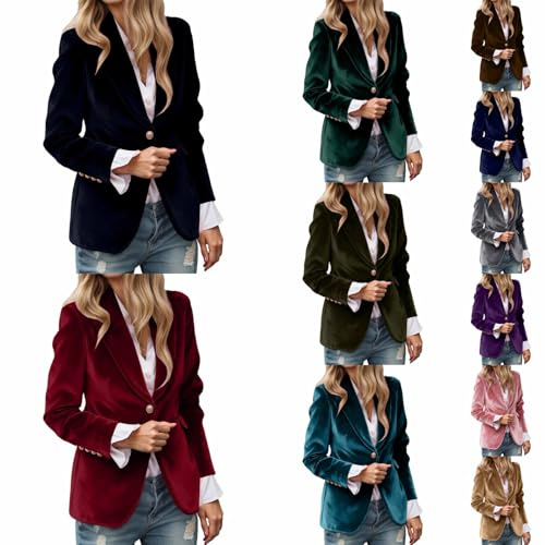 Blazer Femme Velours Col Châle 1 Bouton Déguisement Élégant Business Décontracté Veste Automne Noël Travail Bureau
