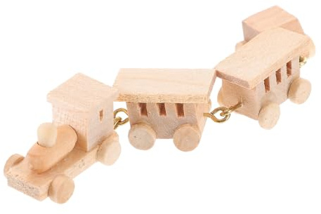 Parliky Mini Treno in Legno Naturale, Decorazione per Casa delle Bambole in Miniatura, Giocattolo Educativo Sicuro Levigatura Liscia e Colori Vivaci per Ambienti Interni