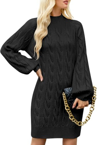YUURQTY Robe Pull Femme Hiver Manches Longues Motif Torsadé Élégante | Coupe Régulière,Manches Ballon, Doux, élastique, Chic Elegant