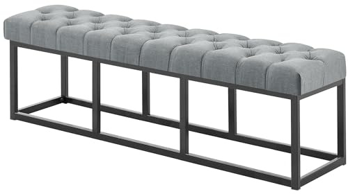 CLP Banc Design Amun en Tissu I Banquette avec Piètement en Métal Noir Mat I Style Chersterfield I Banc De Couloir Différentes Longueurs, Couleur:Gris foncé, Taille:150 cm