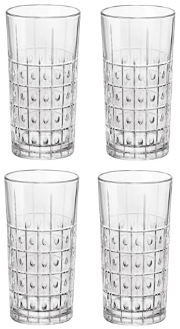Bormioli Rocco Bartender Este 10.25 oz. Long Drink Drinking Glasses for Cold Drinks, Juices, and Cocktails, Clear, Set of 4