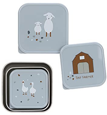 LÄSSIG Juego de 3 fiambreras (acero inoxidable, 3 unidades) Tiny Farmer blue