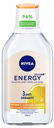 NIVEA ENERGY Mizellar Water (1 x 400 ml), Gesichtsreiniger, angereichert mit Antioxidantien, Mizellen-Entferner für Gesicht, Lippen & Augen für stumpfe und müde Haut