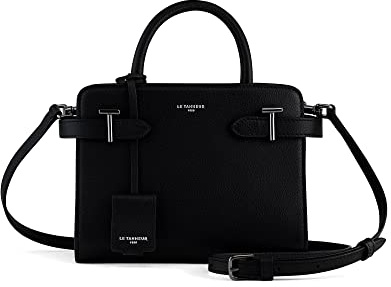 Le Tanneur, Petit Sac à Main, Sac bandoulière, en Cuir grainé, Emilie, Femme, 2 Poches Plates, Poche zippée, bandoulière Ajustable et Amovible, poignée, Charm décoratif, porté épaule, croisé, Main