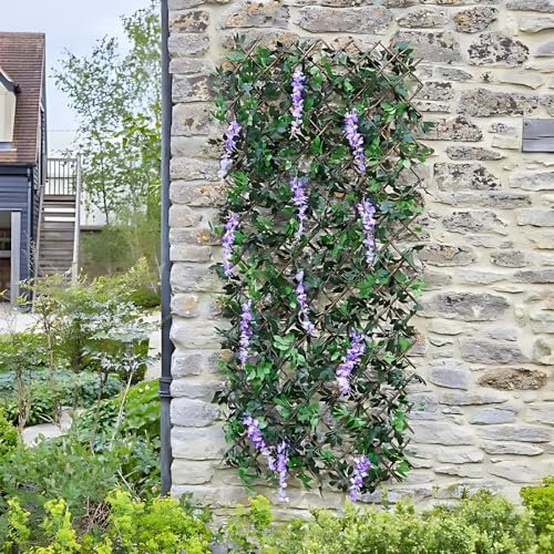 Garden Mile Panneau de treillis en feuilles de glycine violette - Clôture d'intimité pour jardin, treillis artificiel - Panneau mural extensible - 180 x 60 cm