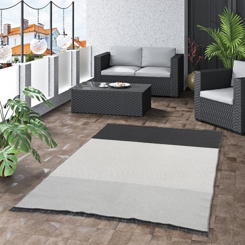 Pergamon Designer Teppich Beidseitig Flachgewebe Ethno Kelim Grau Schwarz Lines, Teppich Läufer, Teppich Pflegeleicht und Waschbar in 5 Größen