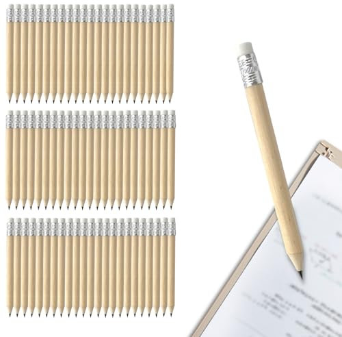 120 Stück Bleistift HB: 100x7.2mm Mini Bleistifte mit Radiergummi Holz HB Golf Bleistift Set Naturholz kurz Halbstifte Natur Holzbleistifte Halber Graphitstifte für Schüler Schule Zuhause