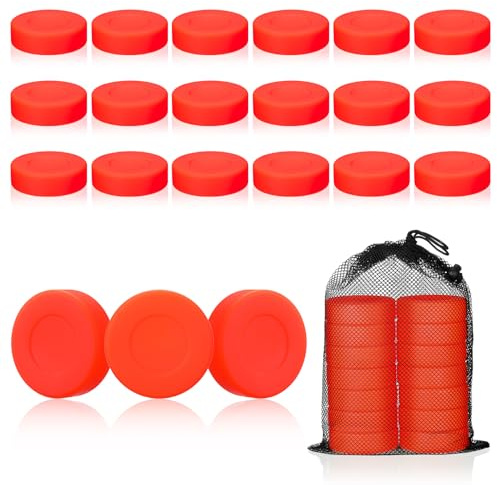 Syhood 18 Pcs Hockey Pucks with Reusable Mesh Bag Set Rubber Street Hockey Pucks for Indoor and Outdoor Practicing Training (Orange)