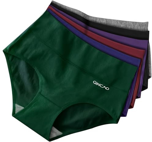 QINCAO Unterhosen Damen, 6er Pack Hohe Taille Slips Baumwolle Unterwäsche, Stretch Atmungsaktiv Panties Weich