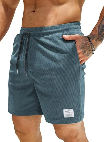 JMIERR Herren Corduroy Shorts mit 3 Taschen | Sommerstrand, Lässig, Elastische Taille, Schnüre, Leichtgewicht, Maschinenwasche