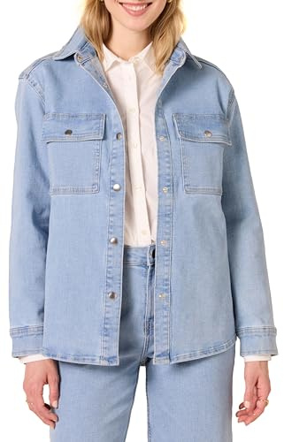Amazon Essentials Women's (Demi's Pick) Oversized-Fit Heavyweight Denim Shirt Jacket, Light Wash, S