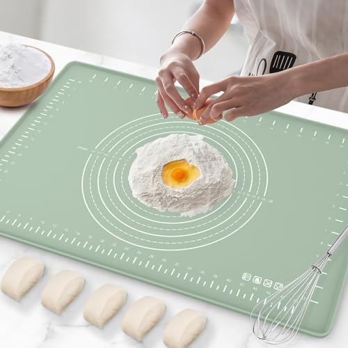 Silicone Baking Mat 28 x 20, Extra Thick Dough Rolling Mat with Measurements and Edge Heightening, Non-stick Food Grade Silicone Pastry Mat for for Pastry, Bread, Cookies, Pizza, Fondant, Pasta