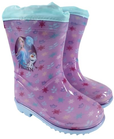 Disney Frozen Elsa et Anna Bottes de pluie pour fille Semelle antidérapante imperméable avec cordon de serrage, lilas, 24 EU