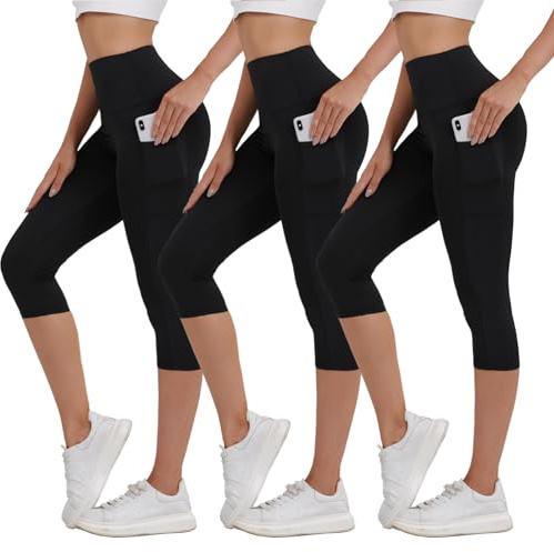 Merlvida Leggings Deportivos Mujer 3/4, Cintura Alta con Bolsillos Opacos, Pantalones Capri Push Up para Gym, Yoga y Fitness Verano