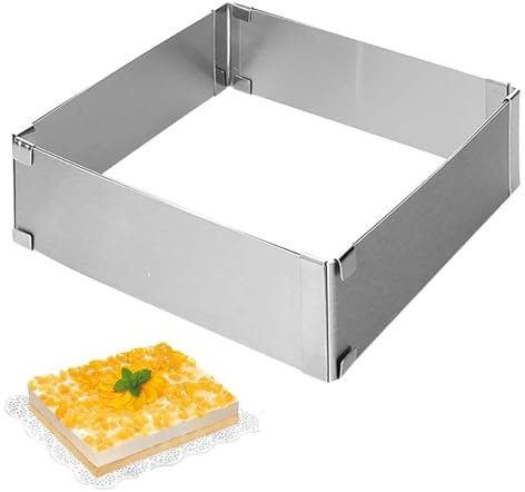 trabag Backrahmen Rechteckig Verstellbar, 15cm-28cm Backrahmen Eckig Verstellbar, 5cm Hohe Edelstahl Backrahmen, Tortenring Eckig, Backrahmen Rechteckig Verstellbar für Backen Und Mousses Kuchen