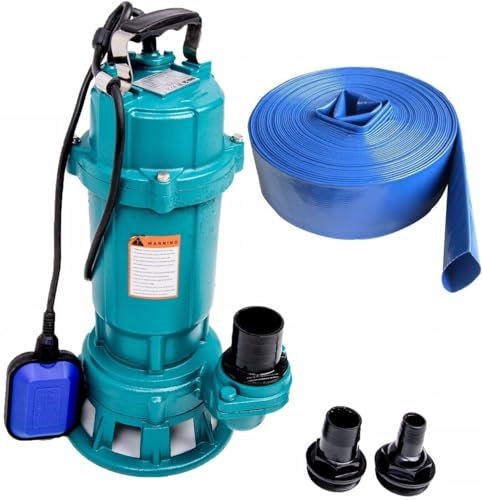 1100W Submersible Dirty Water Pump Grinder Sewage Well Septic Flood Sewage Sump (1100W Pump & 10m Blue Hose)