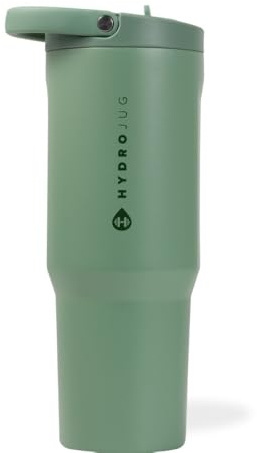 HydroJug Sport - Stainless Steel Tumbler with Straw, Vacuum Insulated, 32oz Leakproof Water Bottle, Ergonomic Design, Reusable, Dishwasher Safe, Rubber Base, Durable for Gym or Outdoors, Sage