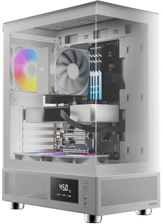 GAMDIAS Atlas E1 ATX Gaming Midi-Tower PC-Gehäuse,Echtzeit-Anzeige mit Software, Enthalten 3 x 120mm ARGB-Lüfter, 270° Panoramadoppelglas, High Airflow Lüftungsschlitze, Weiß
