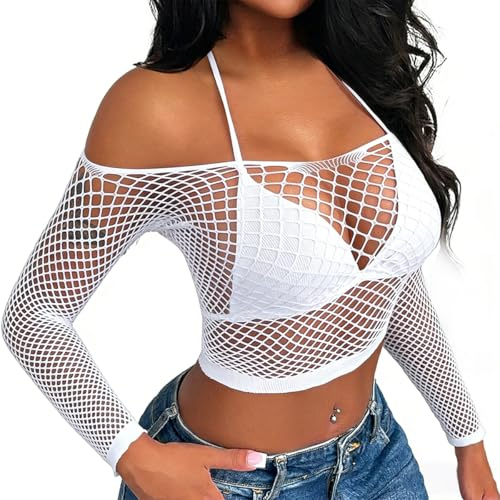 Buitifo Donne Lingerie Sexy Body mesh top Copertura della spiaggia(bianco wgtop,M)