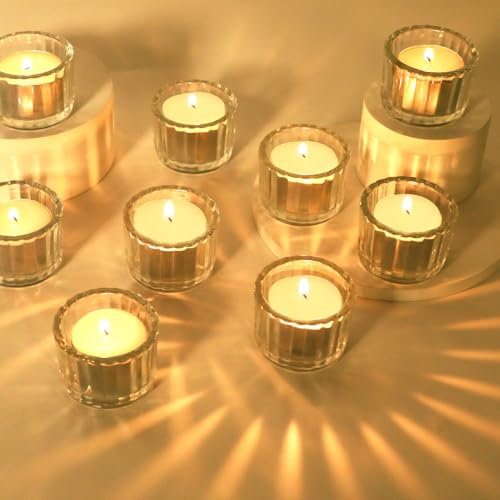 Avmvnvc 12 Stück Set Mini Teelichthalter, Teelichter Glas 5cm x 3,8cm Teelichtgläser, Kerzengläser, Transparentes Teelichtglas Klein für Hochzeit Geburtstag Tischdeko Heim Dekoration Windlicht
