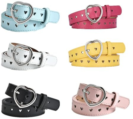 Zillary Cintura Per Bambini e Ragazze - 6 Pezzi Elastica e Sottile Con Fibbia a Forma Di Cuore, Adatto Per Abiti, Pantaloni e Giacche