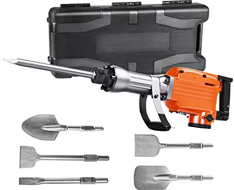 VEVOR - Rivningshammare, robust 2 200 W elektrisk hammare, 1 350 BPM, 6 stycken mejslar med fodral
