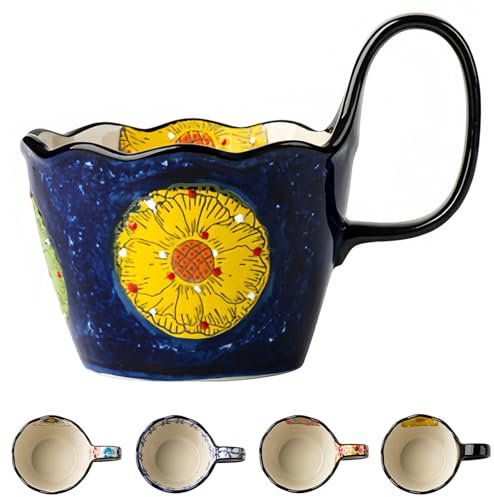 Dowbom Ciotola da zuppa in ceramica, ciotola per microonde, piccola tazza da zuppa 400 ml tazze da brodo (Flower-A, 400 ml)