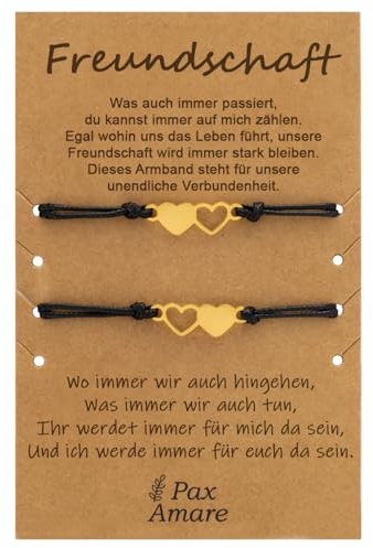 Pax Amare Freundschaftsarmbänder für 2 mit goldenen Herzen – BFF Armband für Freundinnen und Damen