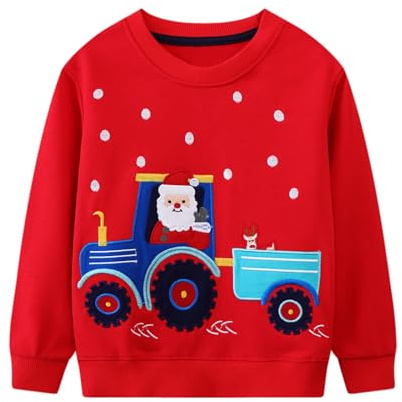 Baogaier Felpa Bambino Rosso Natale Cervo Trattore Ricamo Cotone 3-4 Anni