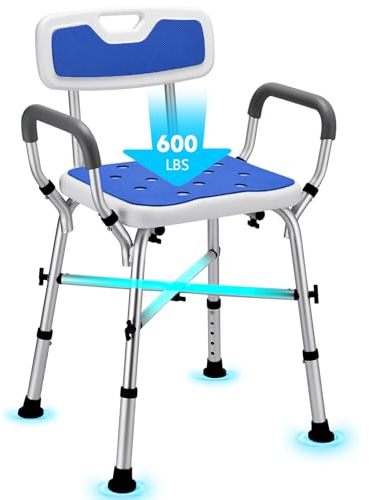 Shower Chair for Inside Shower, 600 lb Adjustable Chair with Arms and Back