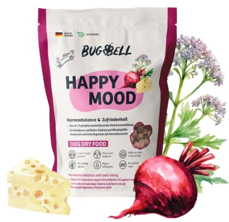 BugBell 800 g hundmat torr spannmålsfri, för en balanserad hormonbalans, mot aggressioner hos hunden, med röda betor och ost och munkpeppar och valeriana & L-tryptophan