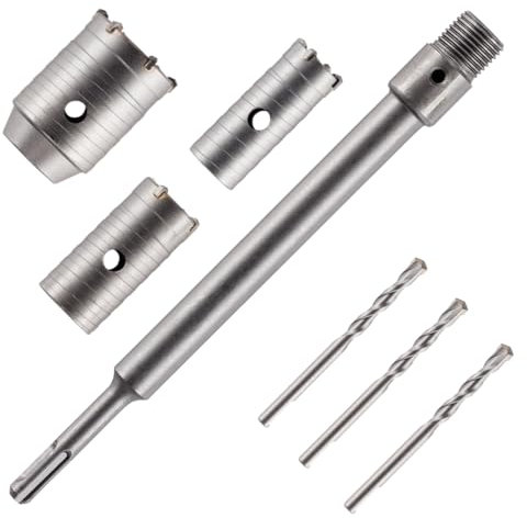 Rennie Tools - 7 Piece TCT Core Drill Bit Set With SDS Adapter For Brick, Concrete, Cement, Stone Walls etc - TCT Carbide Tipped Circular Hole Saw Core Drill Hole Cutter Hole Saw Sets