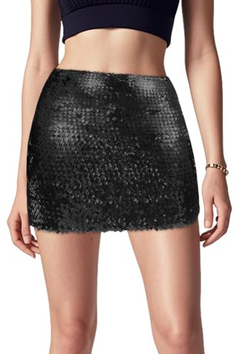 Aolso Falda de Lentejuelas para Mujer, Falda Sexy de Cadera, Minifalda Ajuste Brillante, Falda de Carnaval, Brillantes Trajes de Fiesta, Adecuado para Cumpleañoss Navidad Festivales de Música(Negro)