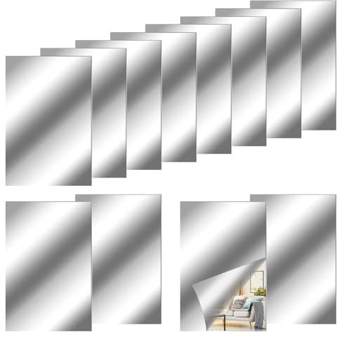YzmrBdqc 12 Pcs Self Adhesive Mirrors Tiles, Flexible Mirror Sheets, Removable Mirror Wall Stickers for Home Decoration, Bathroom, Door, Bedroom Decoration (15 * 10 cm)