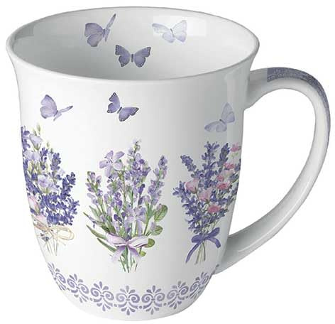 Ambiente porslinskopp ca. 400 ml mugg benporslin mugg för te eller kaffe vår sommar blommig härlig lavender vit