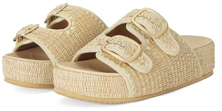 WJZDSJCO Raffia Sandals for Women Platform Slide Sandals Espadrille Straw Beach Adjustable Double Buckle Summer Comfortable Cute Woven Casual Shoes Natural