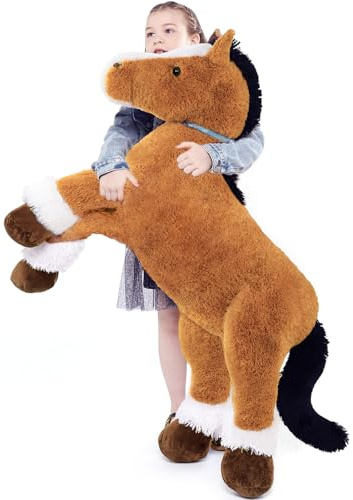 MorisMos Giant Horse Teddy Soft Toy, 120cm Big Brown Horse Stuffed Animal Kawaii Large Pony Plush Cuddly Toy, XXL Fluffy Horses Gift for Kids Birthday Christmas Deco