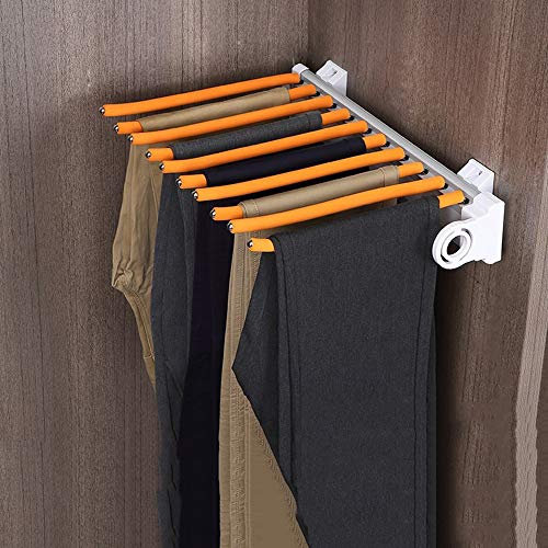 Trousers Rack Pull Out Pants Hangers Cabinet Pull Out Pants Rack Extendable Trousers Hanger Rack Clothes Scarf Holder Hanger Rail for Towel/Trousers/Tie Wardrobe Depth 47 ()